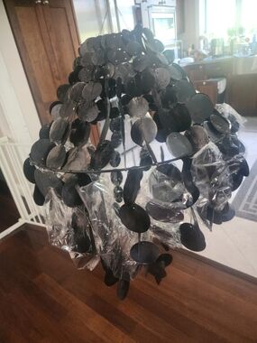 Black Hanging Disc Capiz Shell Chandelier – Modern Home Accent